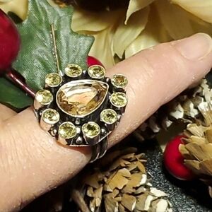 Citrine / Morganite Flower Ring - prosperity, healing, compassion